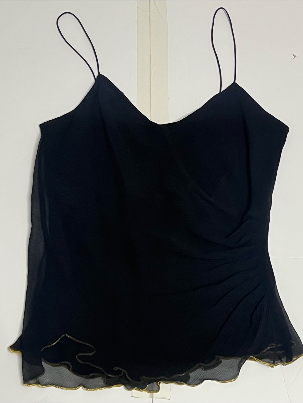 Diane von Furstenberg 6 DVF Black 100% Silk Ruffle Camisole Top Lingerie Gold